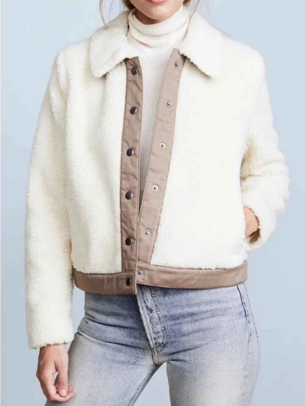 Madewell Cream Sherpa Portland Button-Front Jacket (XS)